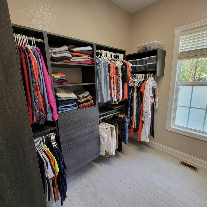 Custom gray walk-in closet design